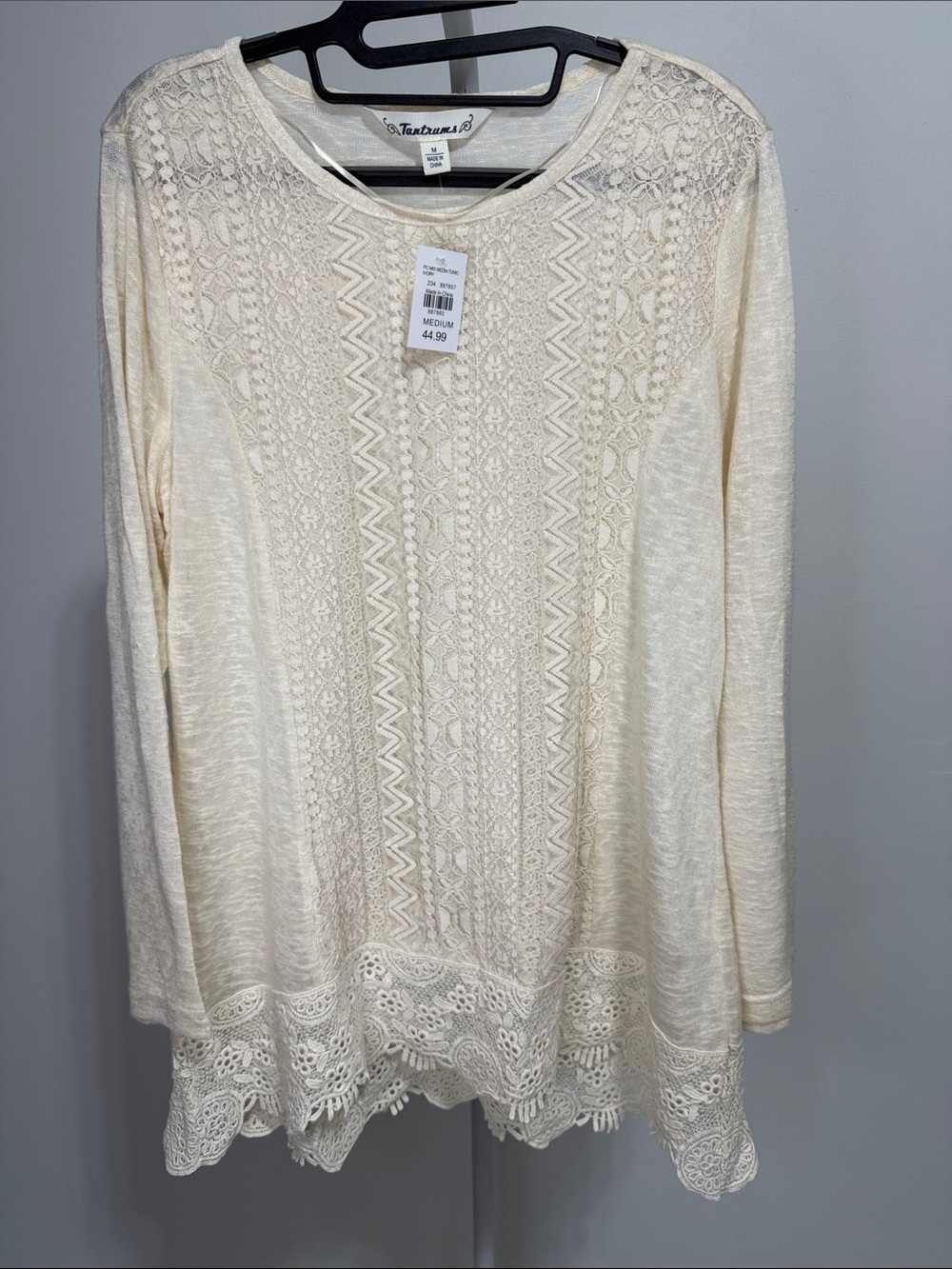 Tantrums Cream Lace-Front Long Sleeve Top PTP 22